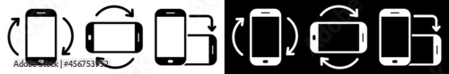Set of rotate smartphone vector icons. Mobile phone screen rotation. Device rotation signs, rotate smartphone. Horisontal or vertical rotation symbols. Vector illustration.
