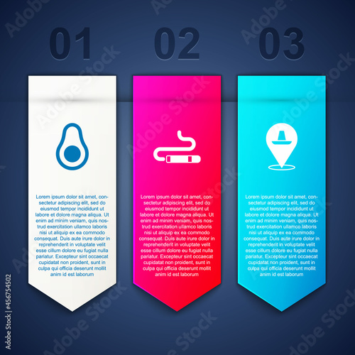 Set Avocado fruit, Cigar and Mexican sombrero. Business infographic template. Vector