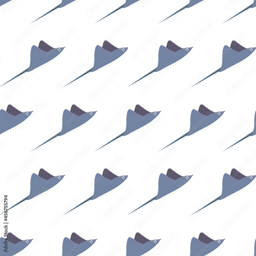 Fototapeta premium Sea animal seamless pattern with stringray. Undersea world habitants print. Hand drawn underwater life vector illustration. Funny cartoon marine animals character for kid fabric, textile.