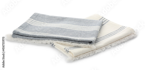 Two striped kitchen towels isolated on white