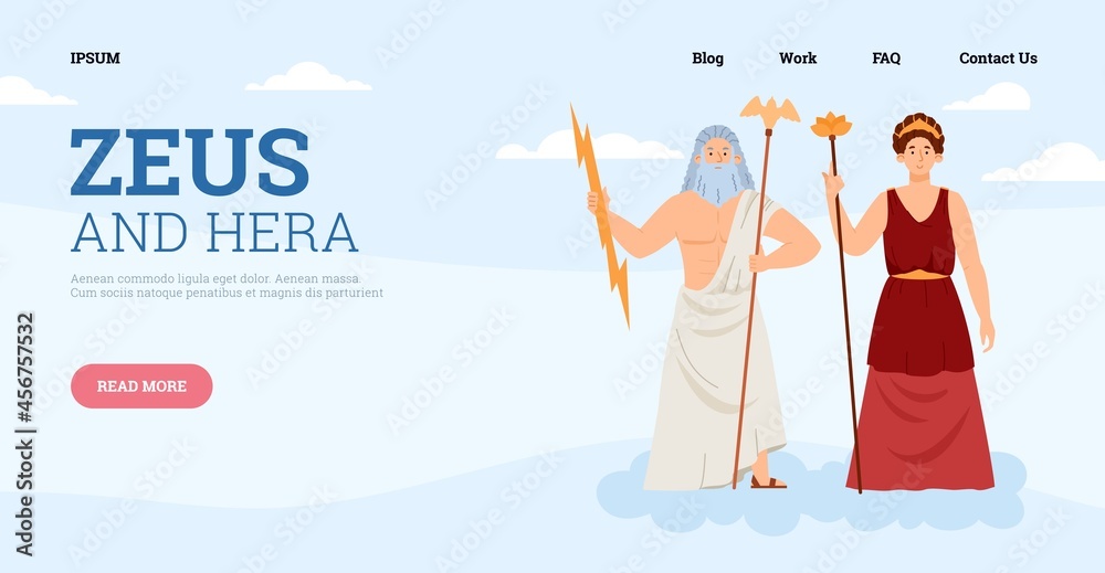 Website banner template with Greek mythology personages of Zeus god of ...
