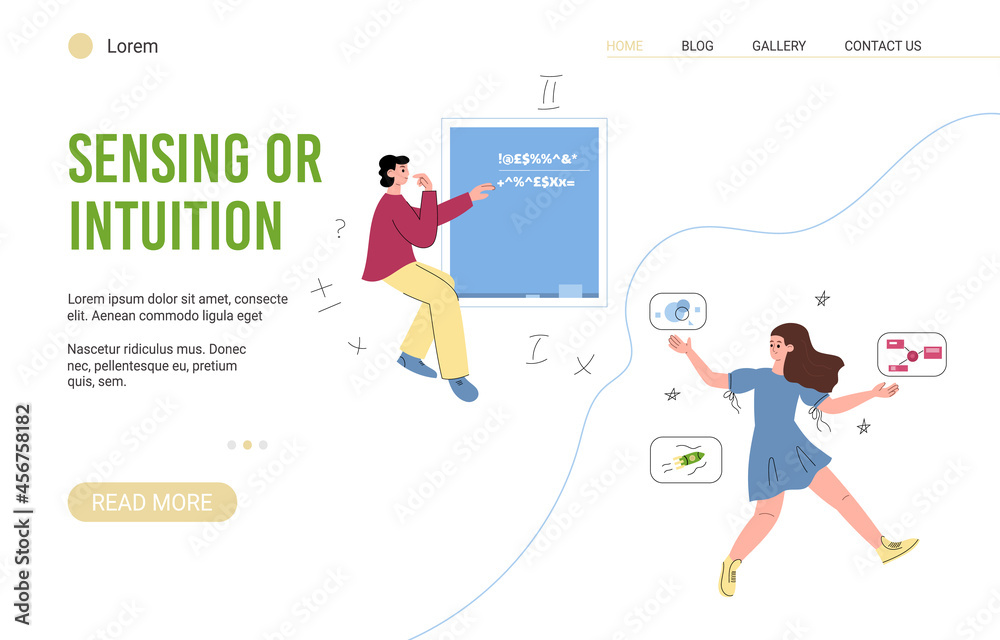 Website of sensing or intuition thinking MBTI type flat vector illustration.