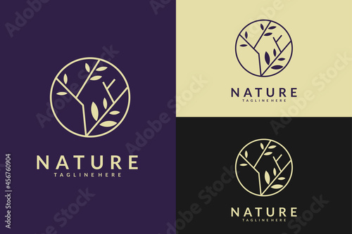 leaf logo design isolated circle . flat tree vector nature logo design illustration