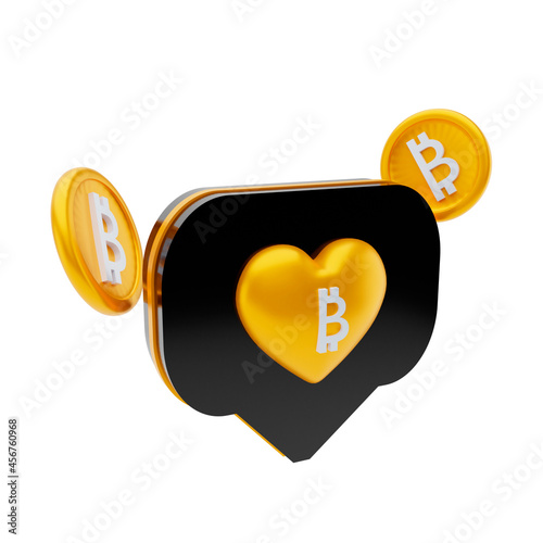 3d render gold love bitcoin with black dialog box photo