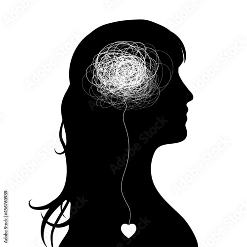 Mental Health Awareness. Illustration of a woman in depressive state of mind. Psychology illustration