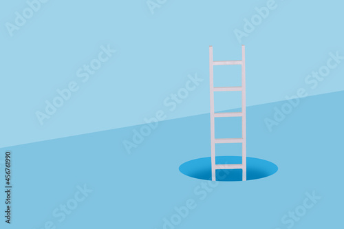 Ladder come out of the hole from underground with copy space.