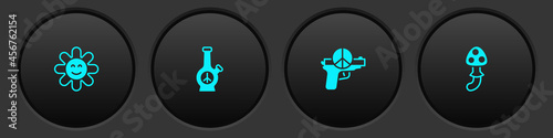 Set Flower, Bong, No war and Psilocybin mushroom icon. Vector