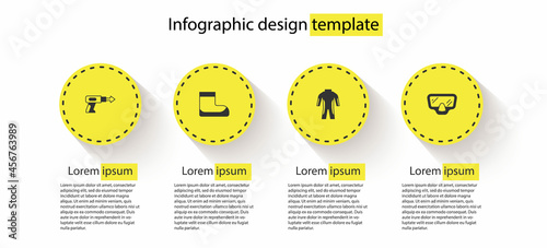 Set Fishing harpoon, Boots, Wetsuit for scuba diving and Diving mask. Business infographic template. Vector