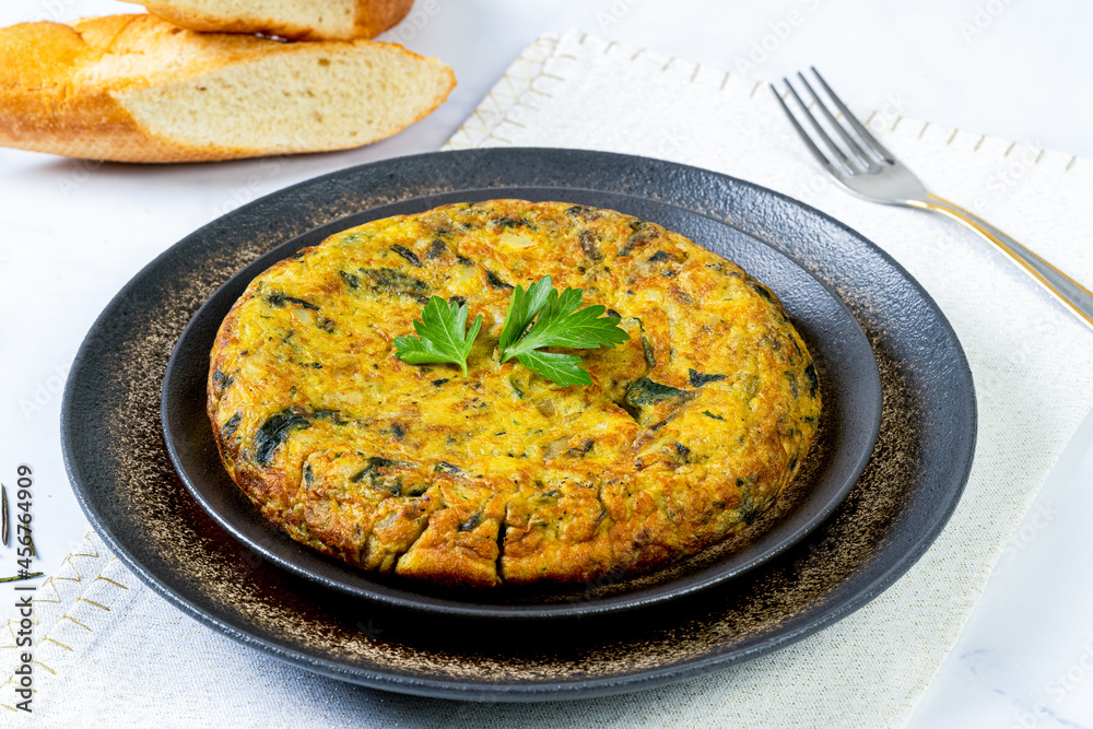 Typical Spanish tortilla in marble table