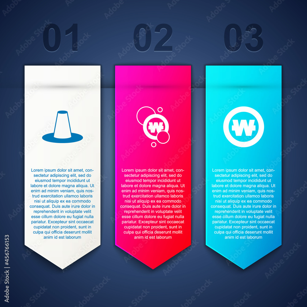 Set Korean hat, South won coin and . Business infographic template. Vector Set Korean hat, South won coin and . Business infographic template. Vector