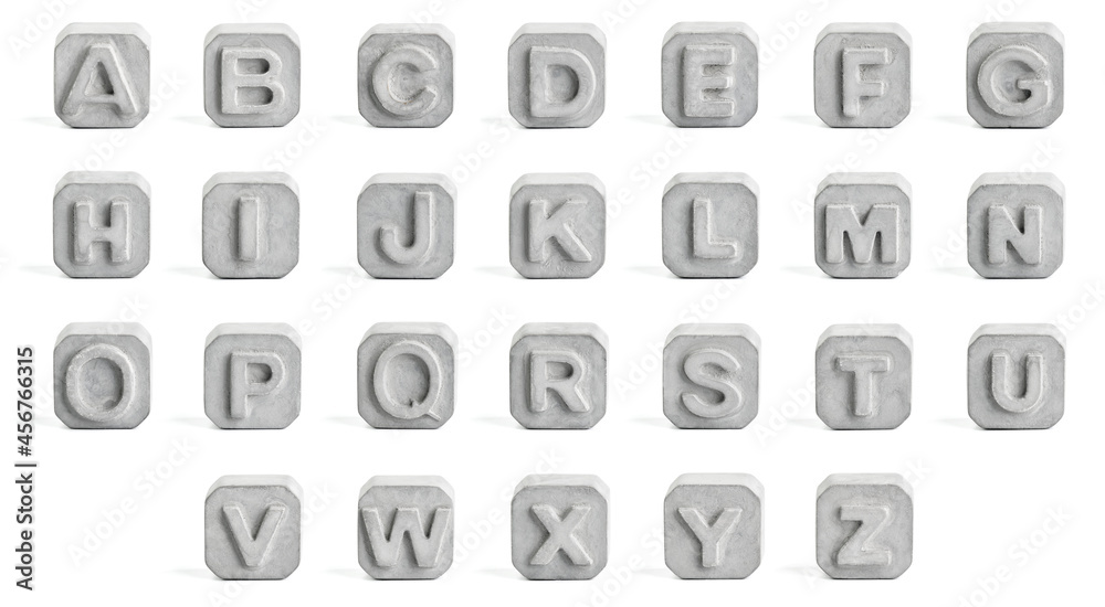 English alphabet. Set of concrete blocks with letters isolated on a white background. English alphabet. Set of concrete blocks with letters isolated on a white background.