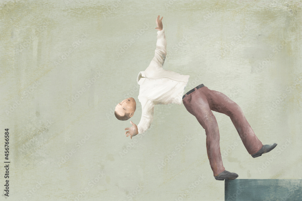 illustration of surreal man collapsing, falling down, abstract concept ...