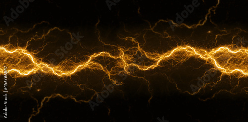 Golden lightning, abstract plasma background