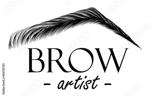 Illustration with woman's eyebrow. Realistic sexy makeup look. Tattoo design. Logo for brow artist or master.