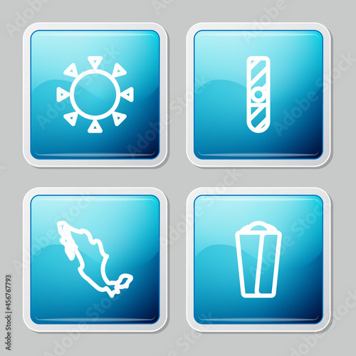 Set line Sun, Cigar, Map of mexican and Burrito icon. Vector