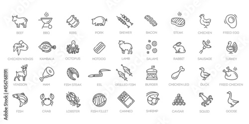 Canvastavla Meat, poultry, fish and eggs - minimal thin line web icon set