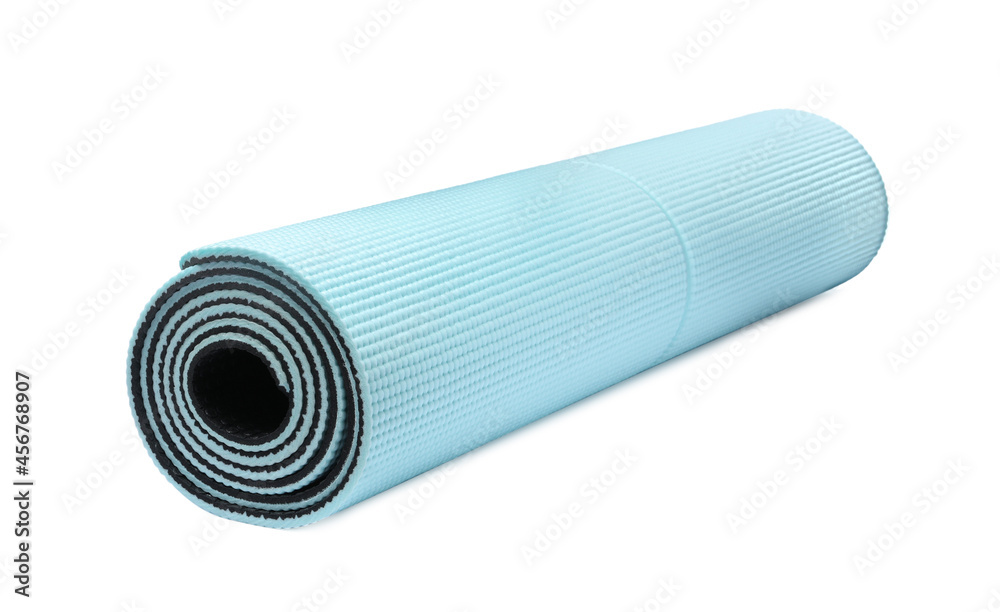 Rolled light blue camping mat isolated on white Rolled light blue camping mat isolated on white