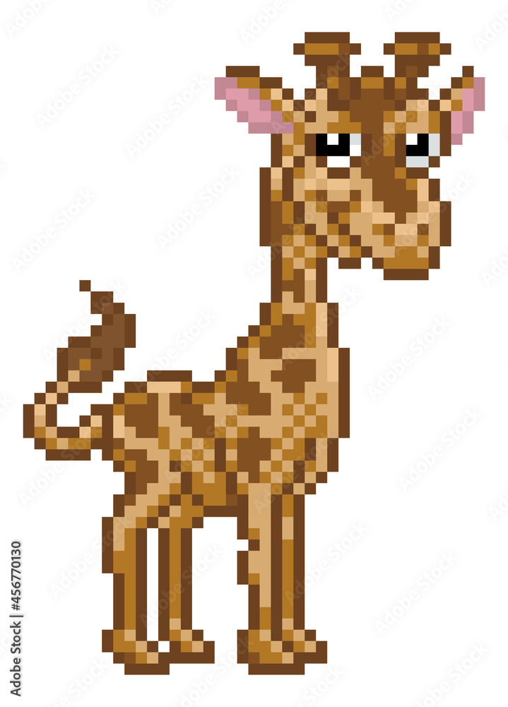 Obraz premium Giraffe Pixel Art Safari Animal Video Game Cartoon