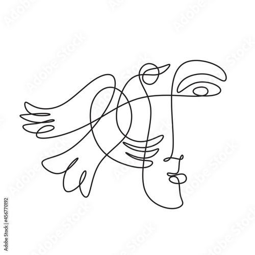 Illustration of a minimal colorful abstract cubism style human faces. Line art drawing. Watercolor, acrylic, oil, ink mixed media. Picasso, Dali, Matisse style. Surrealism. Isolated vector.

