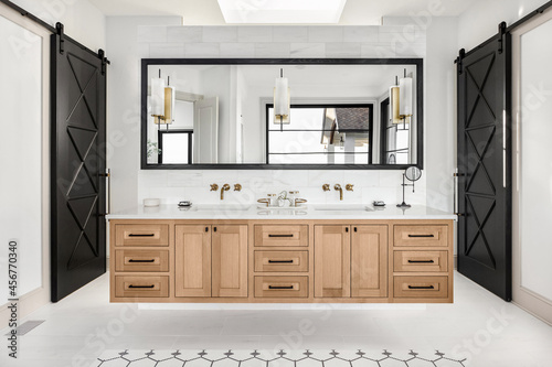Tableau sur toile Bathroom in luxury home with double vanity