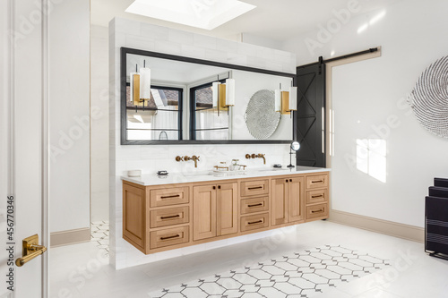 Obraz na plátně Bathroom in luxury home with double vanity