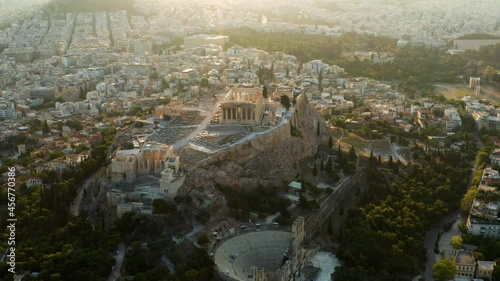 Aerial View Of Acropolis of Athens With Amphitheater At Sunrise In Athens, Attica, Greece. photo