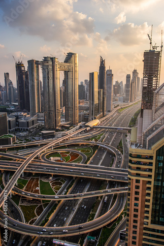 Panorama of down town Dubai modern city at night
