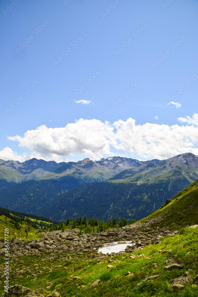 Hiking with beautiful view on mountains in  Austria