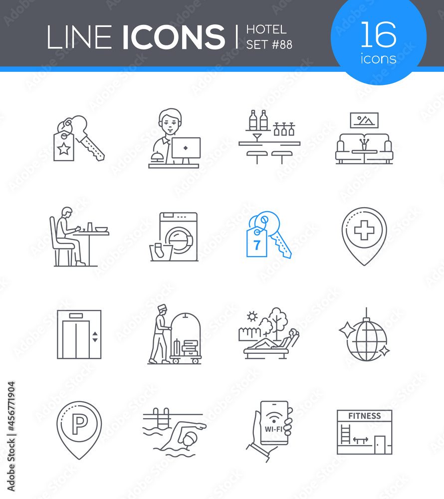 Hotel- modern line design style icon set Hotel- modern line design style icon set