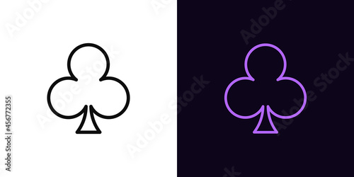 Outline club suit icon, with editable stroke. Linear clubs sign, card suit silhouette and pictogram