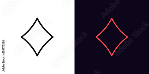 Outline diamond suit icon, with editable stroke. Linear diamonds sign, card suit silhouette