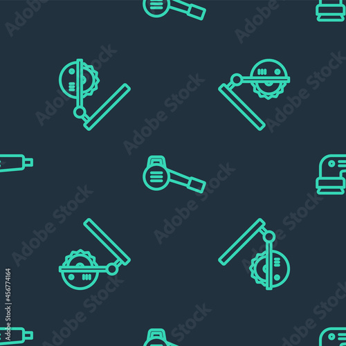 Set line Leaf garden blower, Table saw for woodwork and Electric sander on seamless pattern. Vector