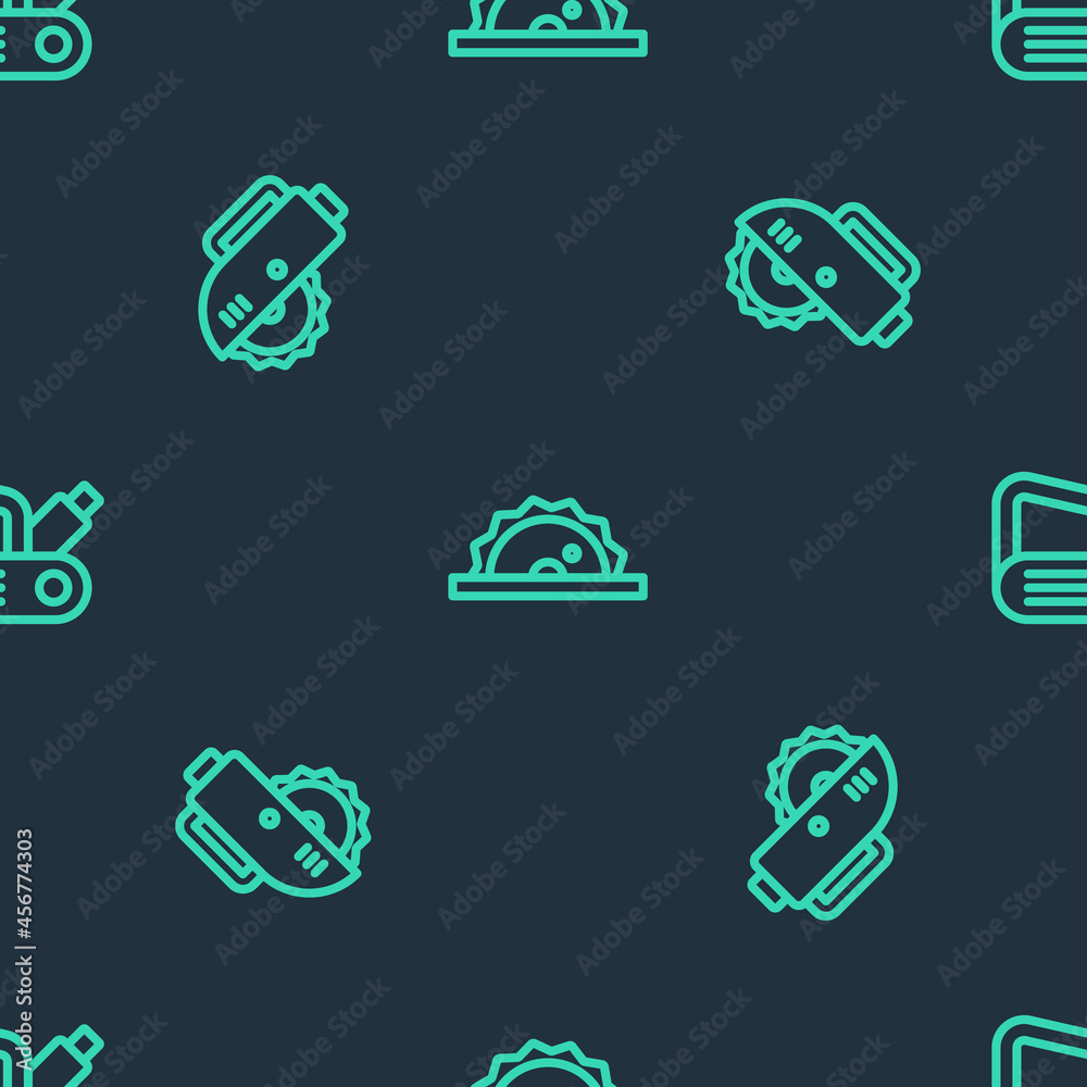 Set line Electric circular saw, and planer tool on seamless pattern. Vector Set line Electric circular saw, and planer tool on seamless pattern. Vector