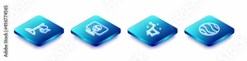 Set Isometric line Moon with flag, Alien, Great Bear constellation and Planet icon. Vector
