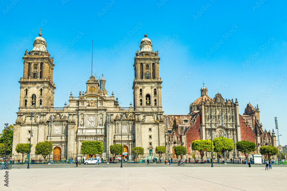 Cathedral of Mexico City architectural masterpiece blue sky Mexico .