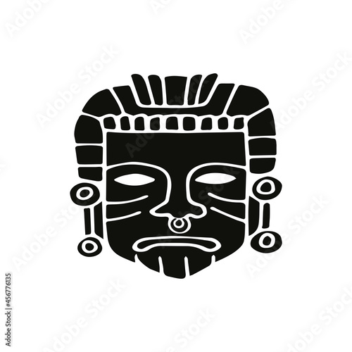 Aztec, Maya Or Inca Traditional Masks. Hand Drawn Vector Illustration. Black Silhouette Isolated On White.