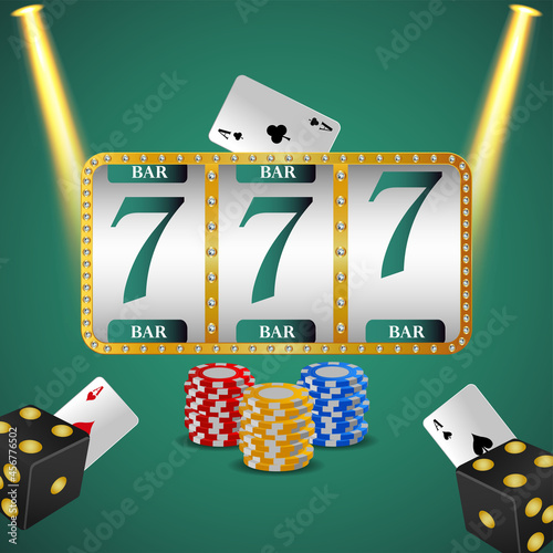 Casino gambling game with slot machine, chips and dice