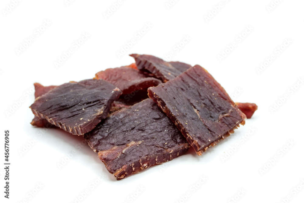 dried Jerky beef  meat isolated on white background
