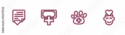 Set line Envelope with heart, Veterinary clinic, Donation and charity and Volunteer icon. Vector
