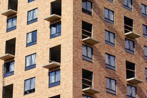 Unfinished modern high-rise buildings, facade close-up