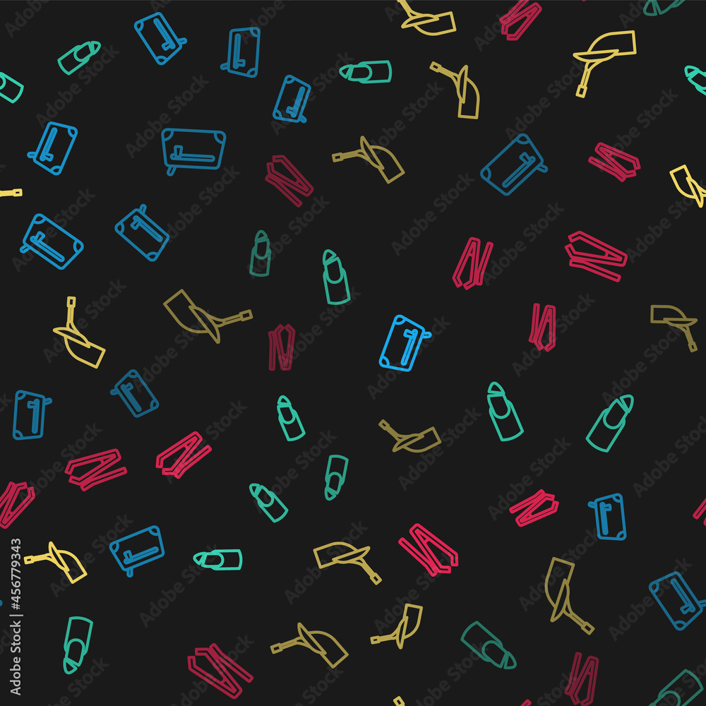 Set line Cosmetic bag, Broken nail, Manicure and Nail cutter on seamless pattern. Vector Set line Cosmetic bag, Broken nail, Manicure and Nail cutter on seamless pattern. Vector