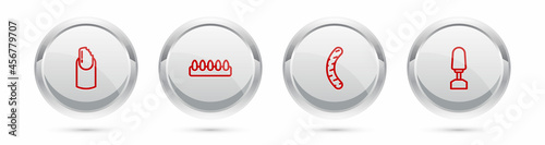 Set line Broken nail, False nails, Nail file and Milling cutter for manicure. Silver circle button. Vector