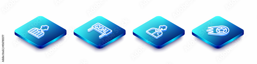 Set Isometric line Football or soccer referee, Goal football, commentator and Soccer icon. Vector Set Isometric line Football or soccer referee, Goal football, commentator and Soccer icon. Vector