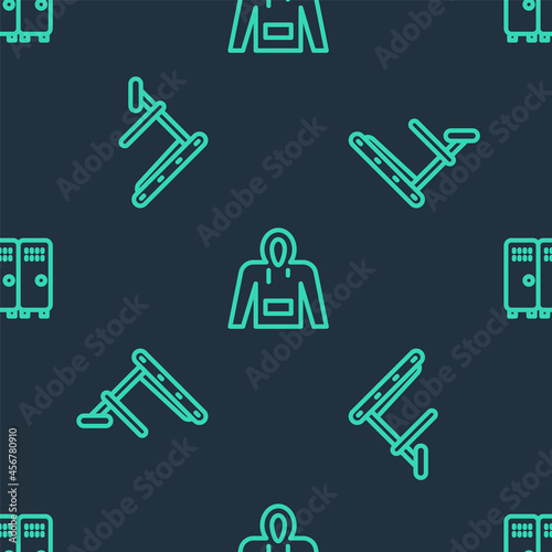 Set line Hoodie, Treadmill machine and Locker or changing room on seamless pattern. Vector