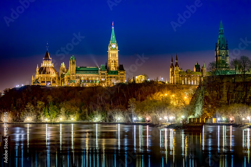 Parliament buildings at night in Ottawa Ontario Canada