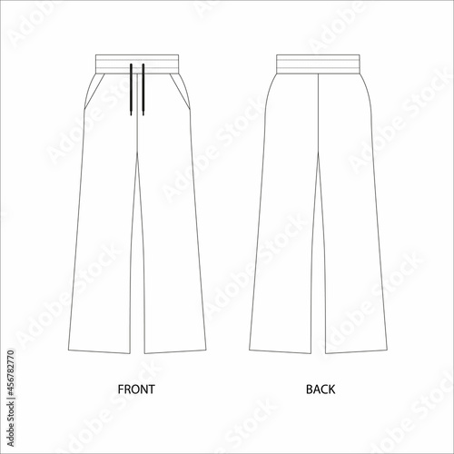 vector illustration of a flared pants. flared joggers design template. flared trousers technical sketch. 