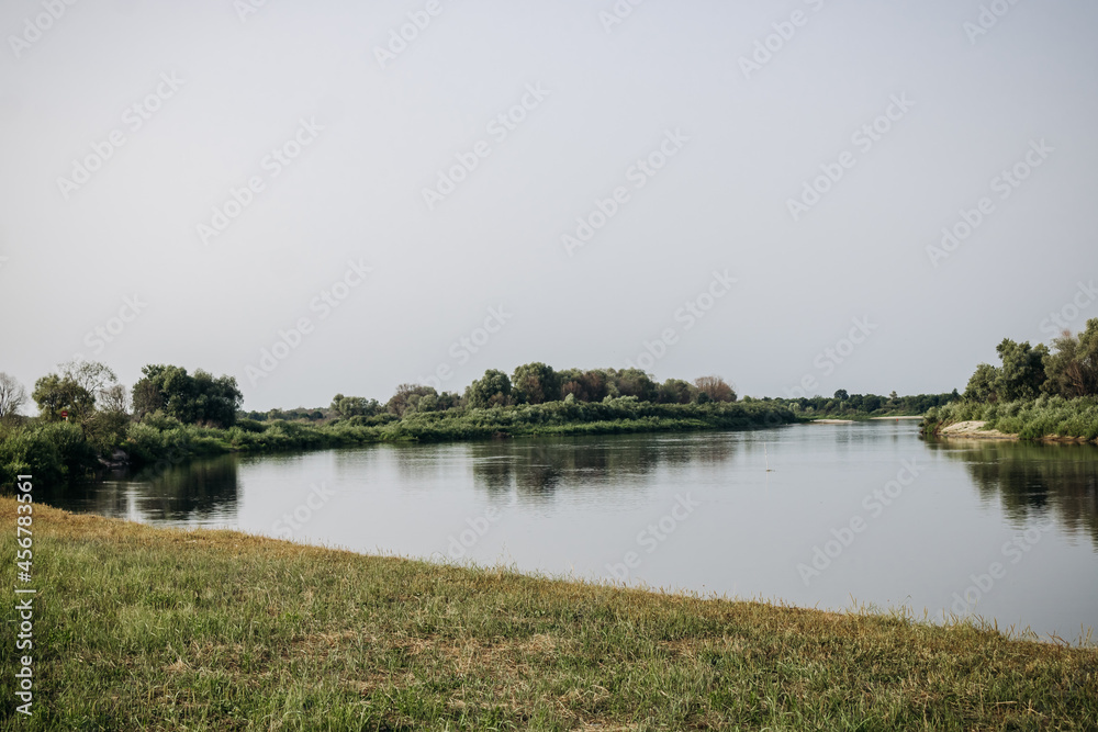 Beautiful summer landscape by the river. Pripyat river, Belarus
