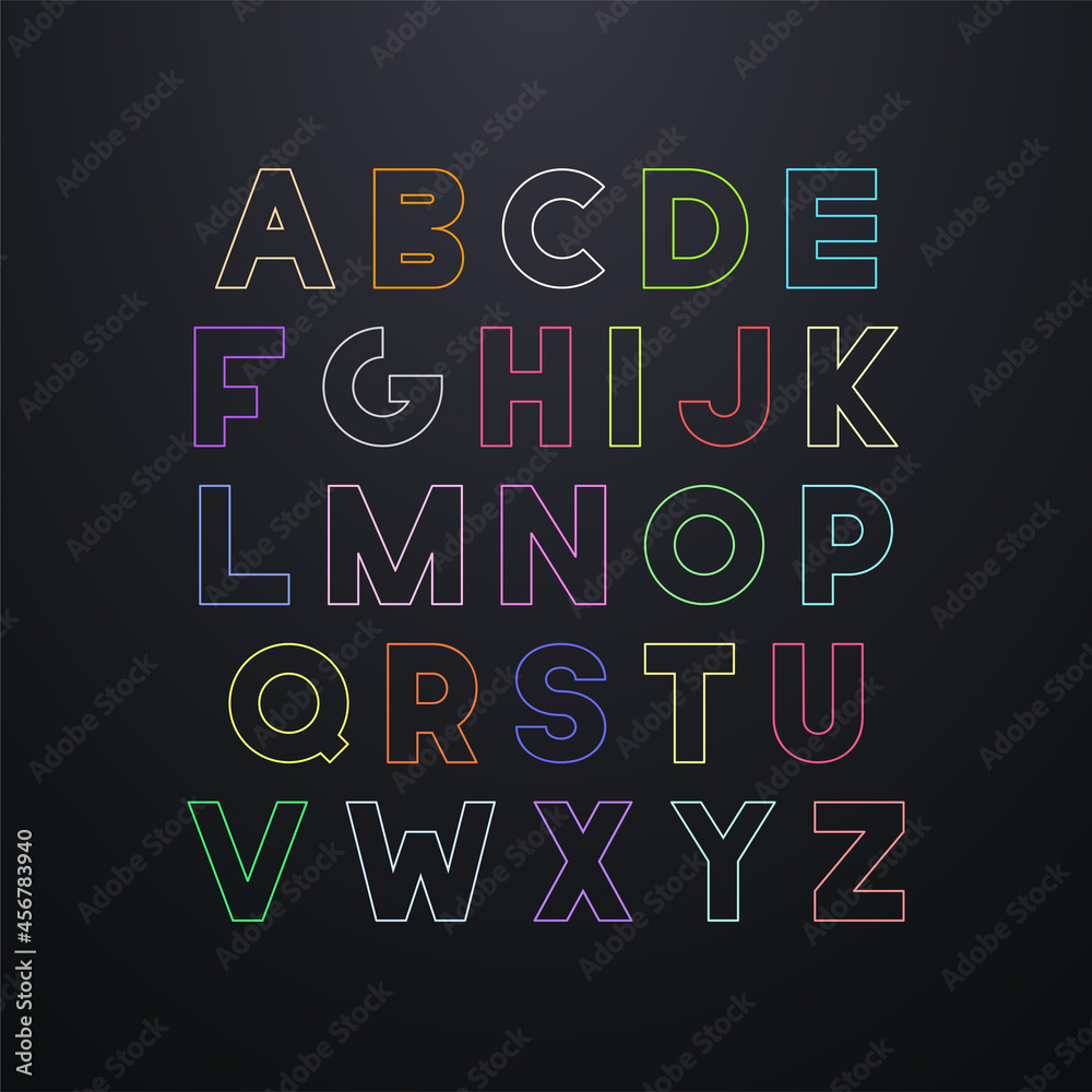 Vector modern creative font - colorful neon design. Trendy English alphabet