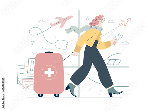 Medical tourism - medical insurance illustration. Flat vector