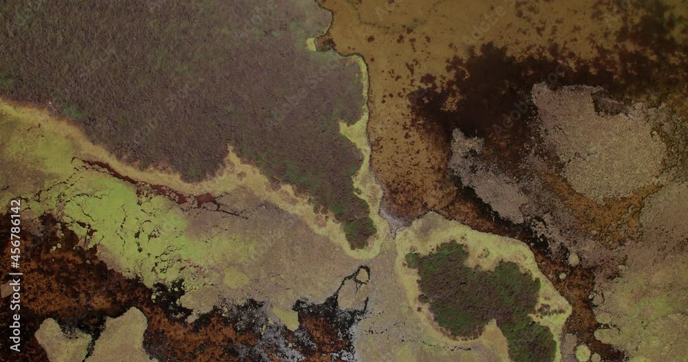 Aerial Of Salt Water Ponds And Wetlands On Countryside Near Montpellier In Southern France. Aerial Of Salt Water Ponds And Wetlands On Countryside Near Montpellier In Southern France.